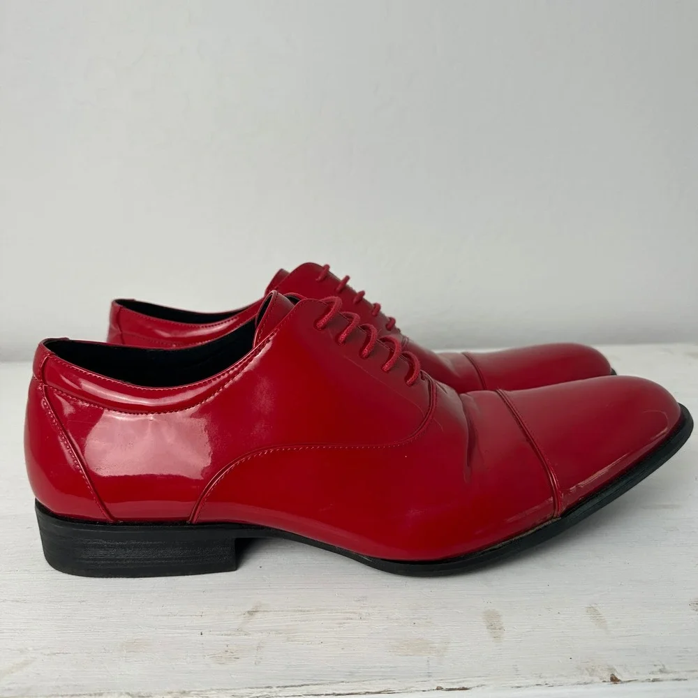 Stacy Adams Oxford Mens 14M 24998-600 Red Cap Toe Patent Finish Dress Shoes
